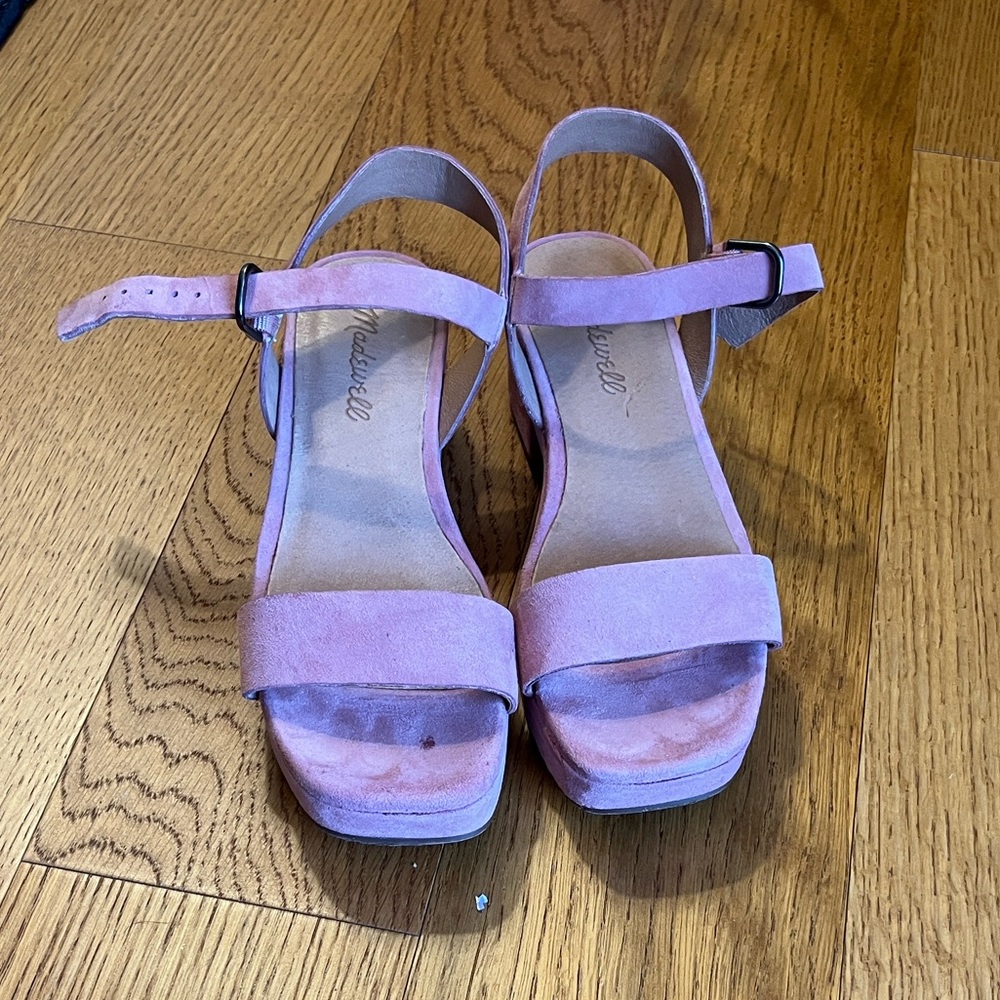 Madewell Pink Suede Block Heel Sandals